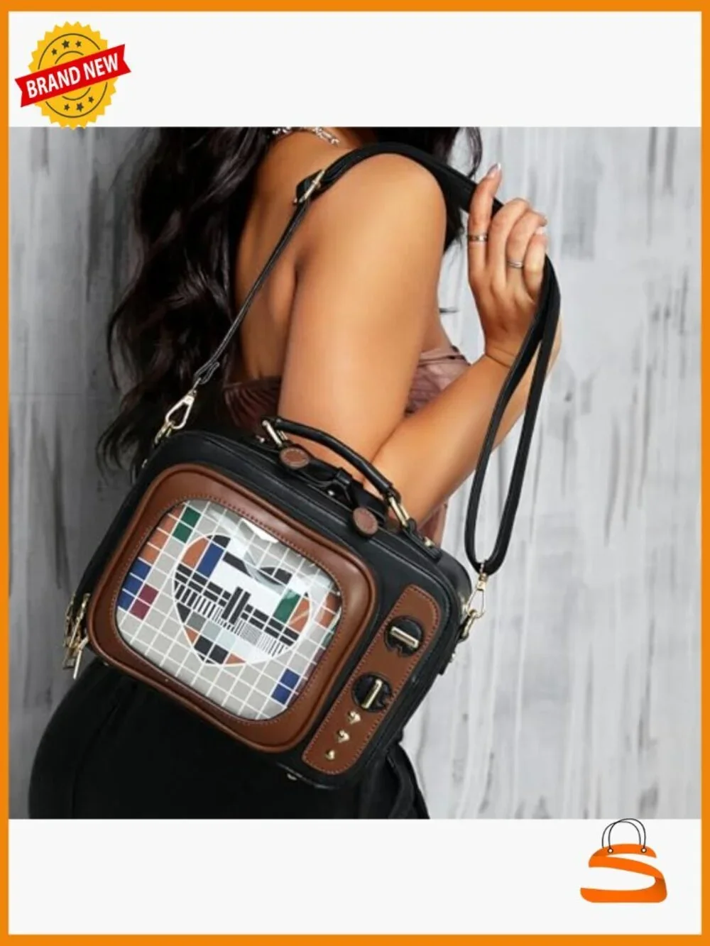 Retro TV Shaped Ita Bag Backpack with Pin Display Inserts